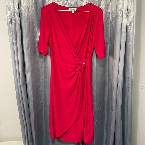 DRESSBARN Hot Pink Corporate Stretchy Wrap Dress Sz 6 - Picture 1 of 12